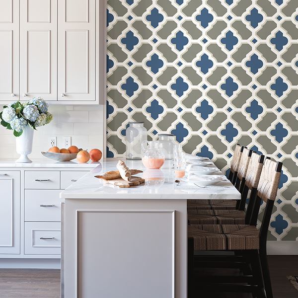 Lido Navy Quatrefoil Wallpaper  | Brewster Wallcovering - The WorkRm