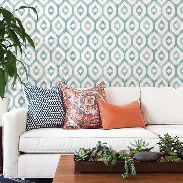 Lucia Teal Diamond Wallpaper  | Brewster Wallcovering - The WorkRm