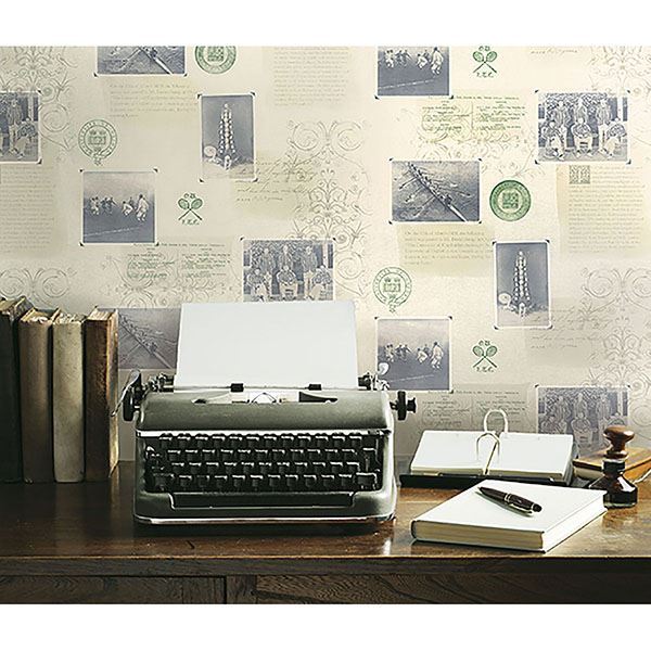 Archive Blue Novelty Wallpaper - Brewster Wallcovering