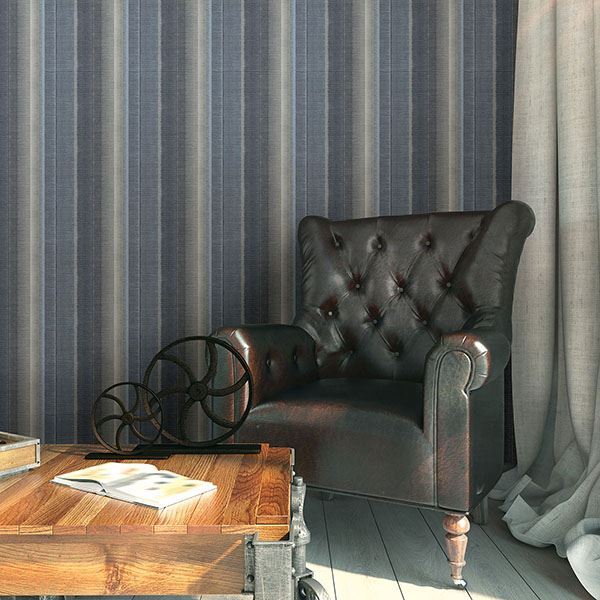 Flat Iron Blue Stripe - Brewster Wallcovering