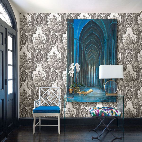 Dreamer Grey Damask Wallpaper  | Brewster Wallcovering - The WorkRm