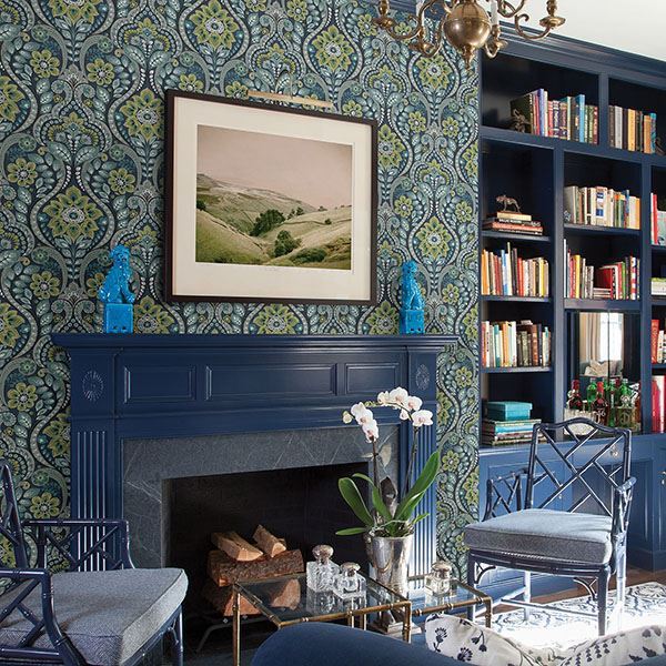 Night Bloom Navy Damask Wallpaper  | Brewster Wallcovering - The WorkRm