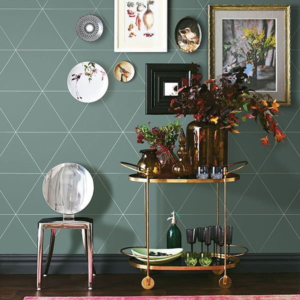 Twilight Green Geometric Wallpaper - Brewster Wallcovering