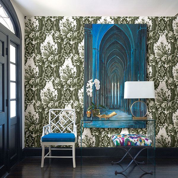 Dreamer Green Damask Wallpaper  | Brewster Wallcovering - The WorkRm