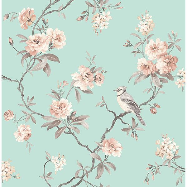 Picture of Chinoiserie Seafoam Floral Wallpaper