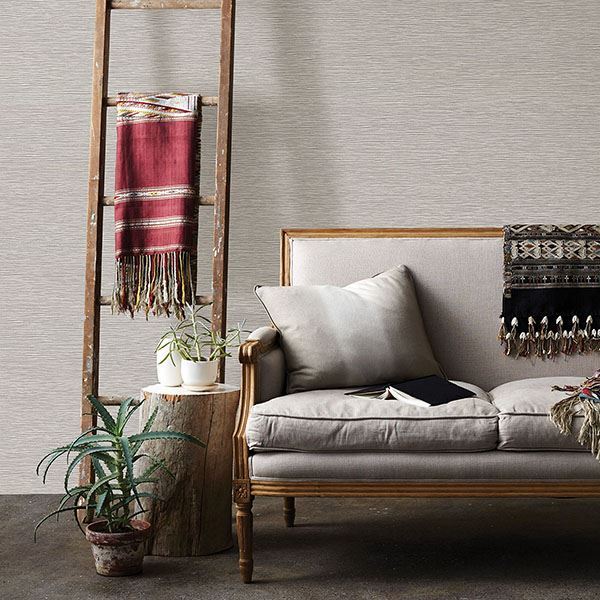 Mabe Grey Faux Grasscloth Wallpaper  | Brewster Wallcovering - The WorkRm