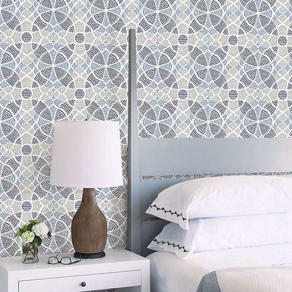 Zazen Blue Geometric Wallpaper  | Brewster Wallcovering - The WorkRm