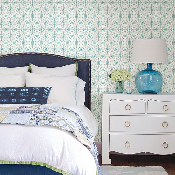 Orion Turquoise Geometric Wallpaper  | Brewster Wallcovering