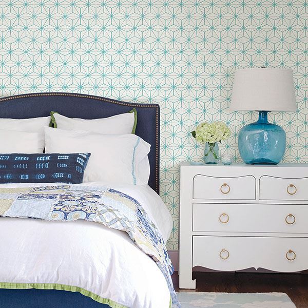 Orion Turquoise Geometric Wallpaper - Brewster Wallcovering