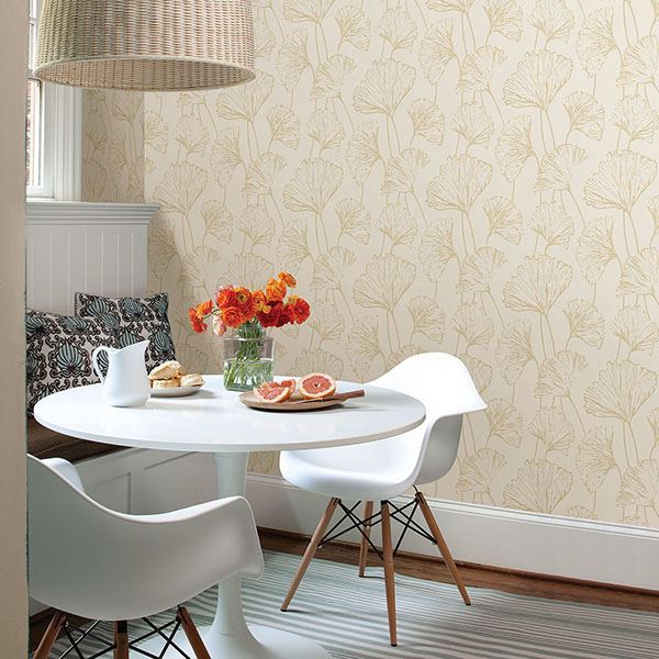 Reverie Gold Ginkgo Wallpaper  | Brewster Wallcovering - The WorkRm