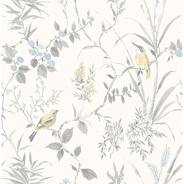 Brewster Wallcovering-Imperial Garden Grey Botanical Wallpaper