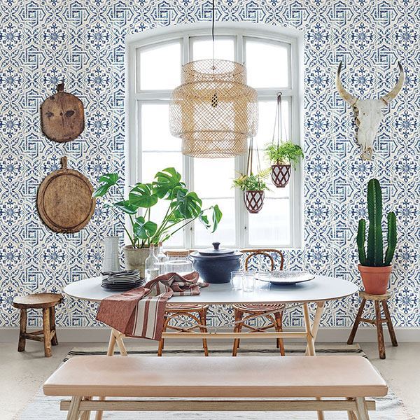 Sonoma Blue Spanish Tile Wallpaper  | Brewster Wallcovering - The WorkRm