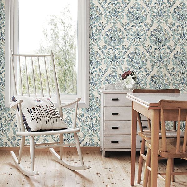 Shasta Teal Damask Wallpaper  | Brewster Wallcovering - The WorkRm