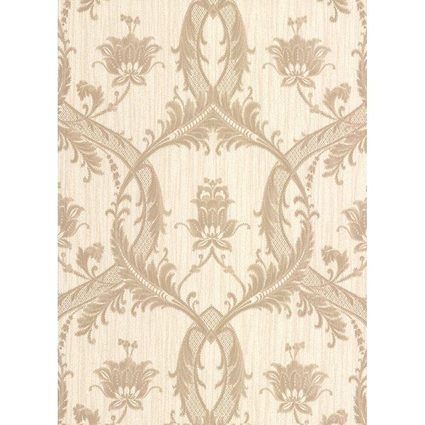 Brewster Wallcovering-Vignole Beige Damask Wallpaper