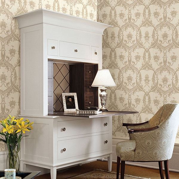 Vignole Beige Damask Wallpaper  | Brewster Wallcovering - The WorkRm