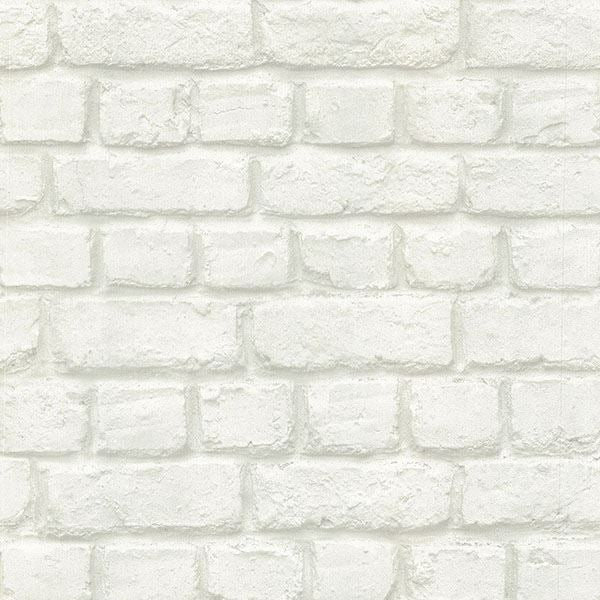 Brewster Wallcovering-Chugach White Whitewashed Brick Wallpaper