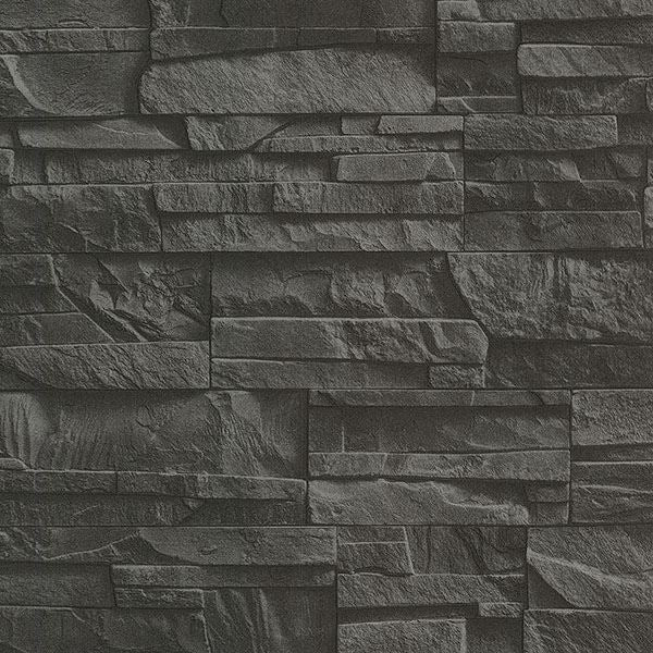 Brewster Wallcovering-Collegiate Charcoal Stacked Slate Wallpaper