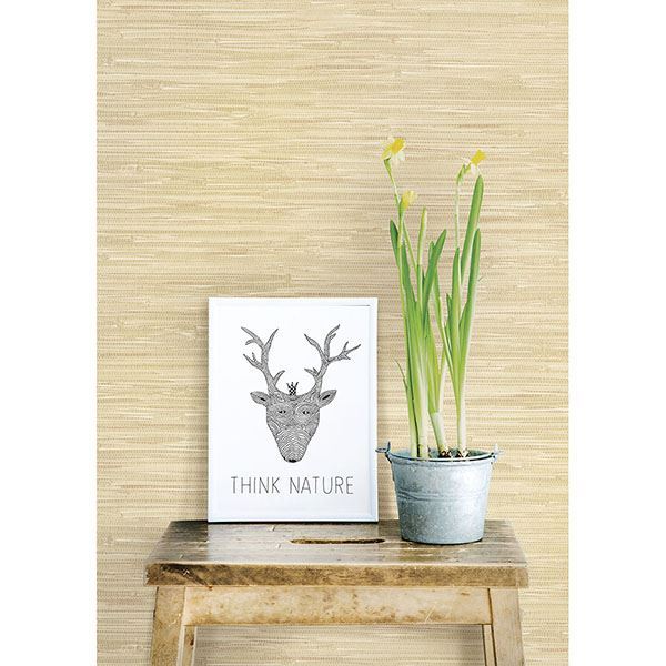 Maytal Light Yellow Faux Grasscloth Wallpaper - Brewster Wallcovering