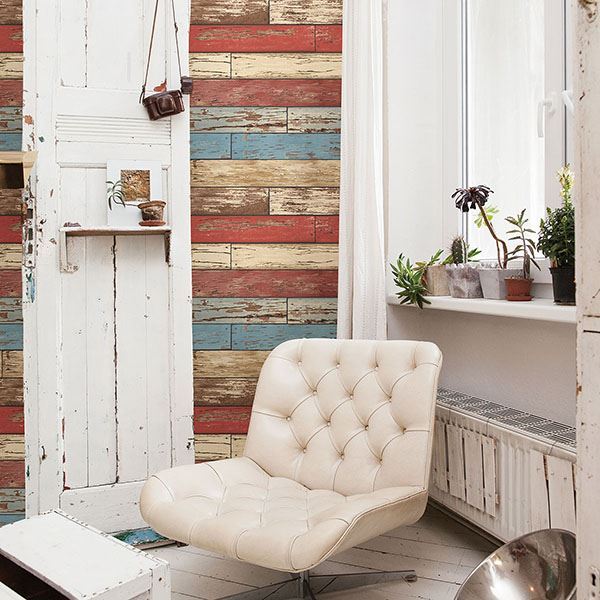 Borough Red Scrap Wood Wallpaper - Brewster Wallcovering