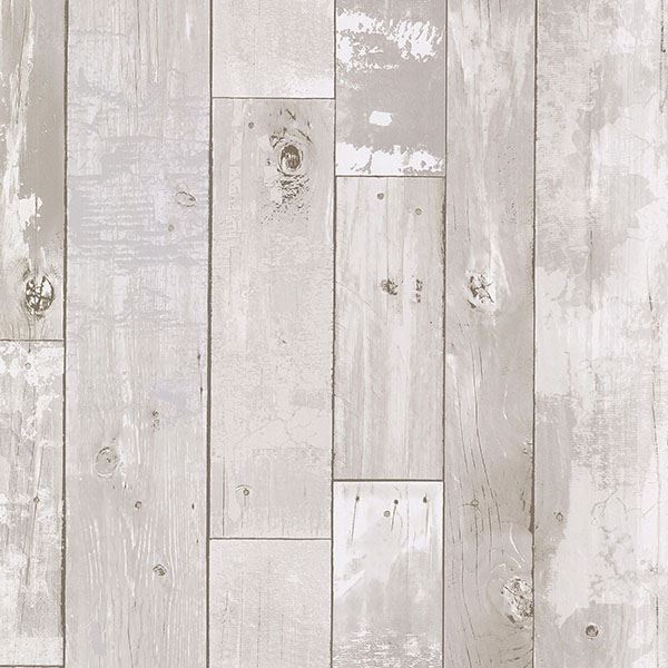 Brewster Wallcovering-Harbored Light Grey Distressed Wood Panel Wallpaper
