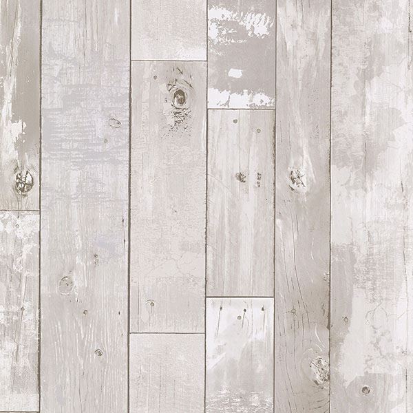 Picture of Harbored Light Grey Distressed Wood Panel Wallpaper