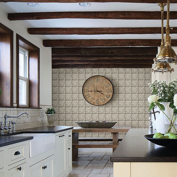 Brasserie White Tin Ceiling Tile Wallpaper  | Brewster Wallcovering - The WorkRm