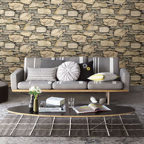 Cobble Neutral Stone Wall Wallpaper  | Brewster Wallcovering