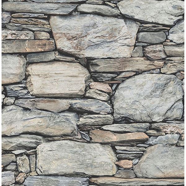 Picture of Cobble Light Grey Stone Wall Wallpaper