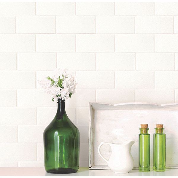 Galley White Subway Tile Wallpaper  | Brewster Wallcovering