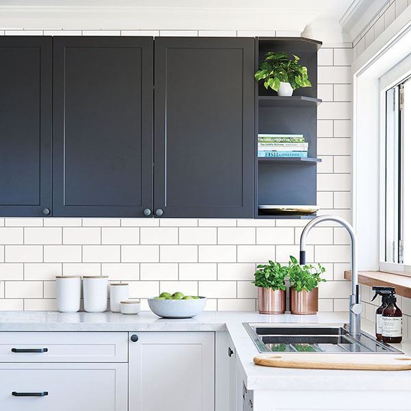 Galley Off-White Subway Tile Wallpaper - Brewster Wallcovering