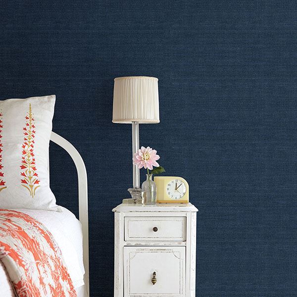 Peninsula Navy Sisal Grasscloth Wallpaper - Brewster Wallcovering