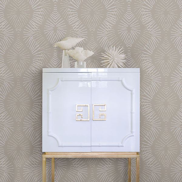 Feliz Champagne Beaded Ogee Wallpaper - Brewster Wallcovering