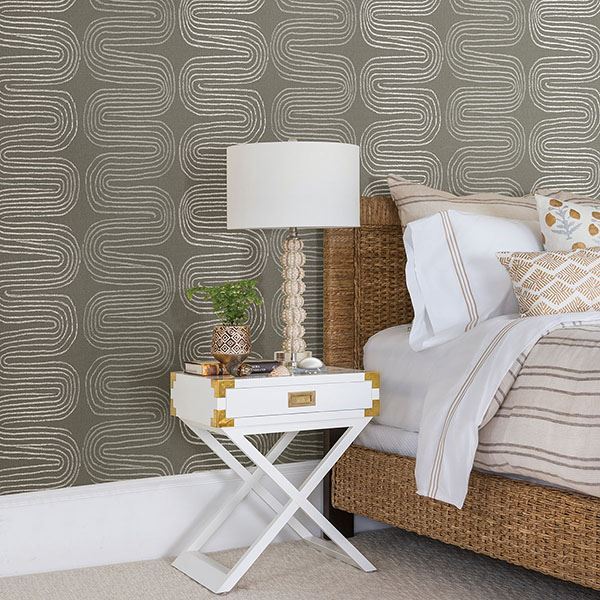 Zephyr Brown Abstract Stripe Wallpaper  | Brewster Wallcovering - The WorkRm