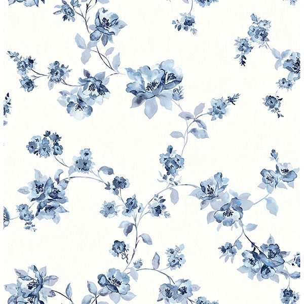 Brewster Wallcovering-Cyrus Blue Festive Floral Wallpaper