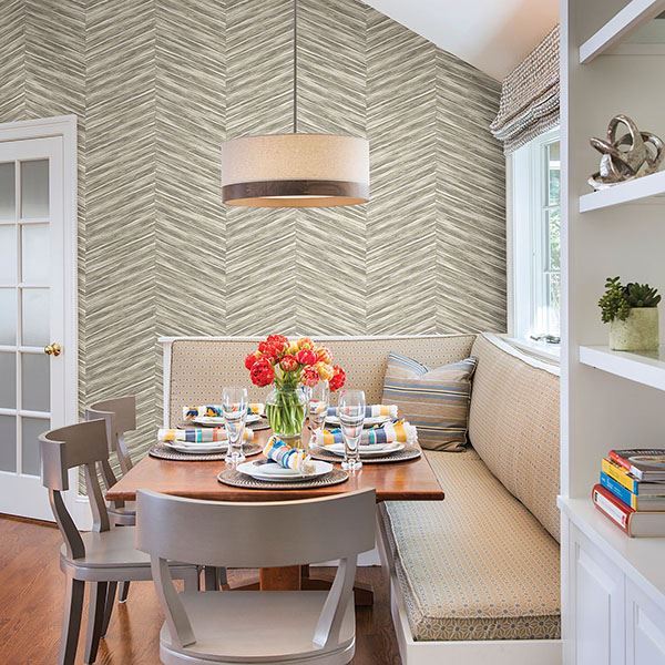 Aldie Beige Chevron Weave Wallpaper - Brewster Wallcovering