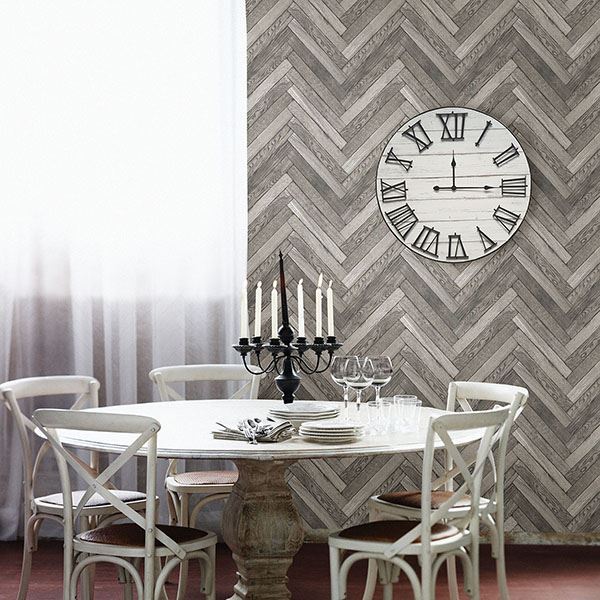 Mammoth Light Grey Diagonal Wood Wallpaper - Brewster Wallcovering