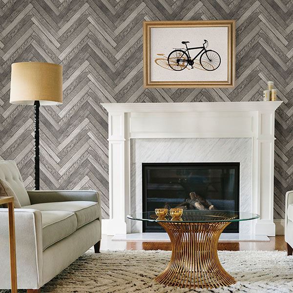 Mammoth Light Grey Diagonal Wood Wallpaper - Brewster Wallcovering