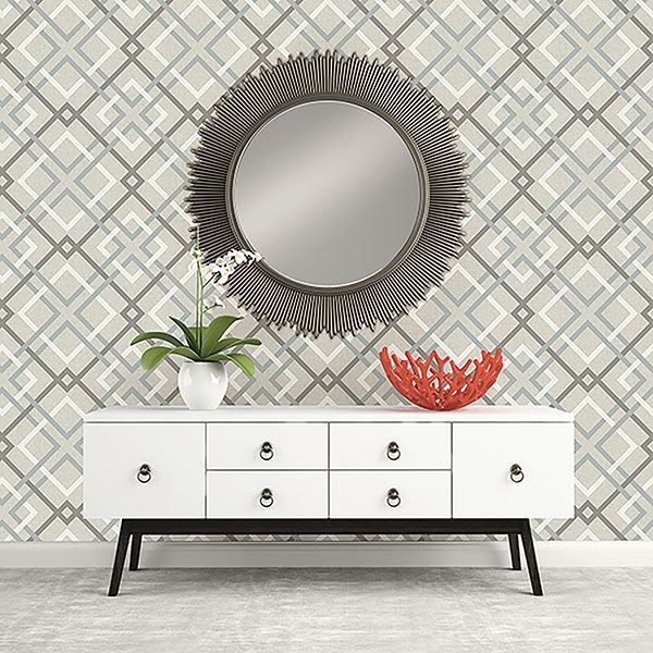 Tuvalu Taupe Plaid Wallpaper - Brewster Wallcovering