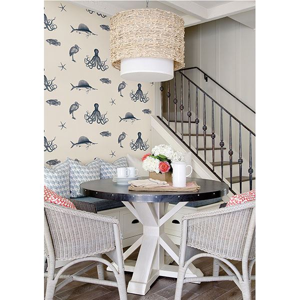 Ventura Navy Sea Creature Wallpaper  | Brewster Wallcovering - The WorkRm