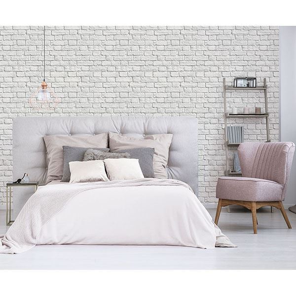 Cologne White Painted Brick Wallpaper  | Brewster Wallcovering