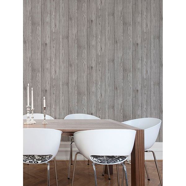 Mammoth Light Grey Lumber Wood Wallpaper  | Brewster Wallcovering