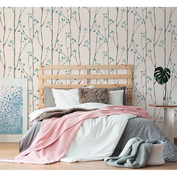 Ingrid Blue Scandi Tree Wallpaper - The WorkRm