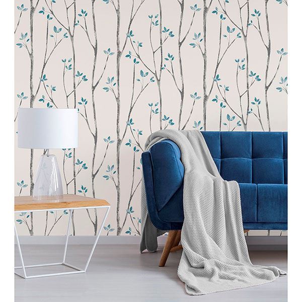 Ingrid Blue Scandi Tree Wallpaper - The WorkRm