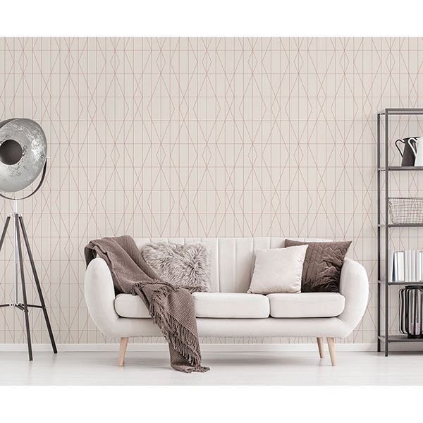 LeVeque Cream Deco Diamond Geo Wallpaper  | Brewster Wallcovering - The WorkRm