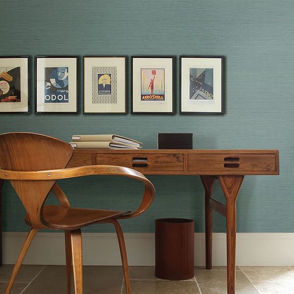 Citi Teal Woven Texture Wallpaper - Brewster Wallcovering