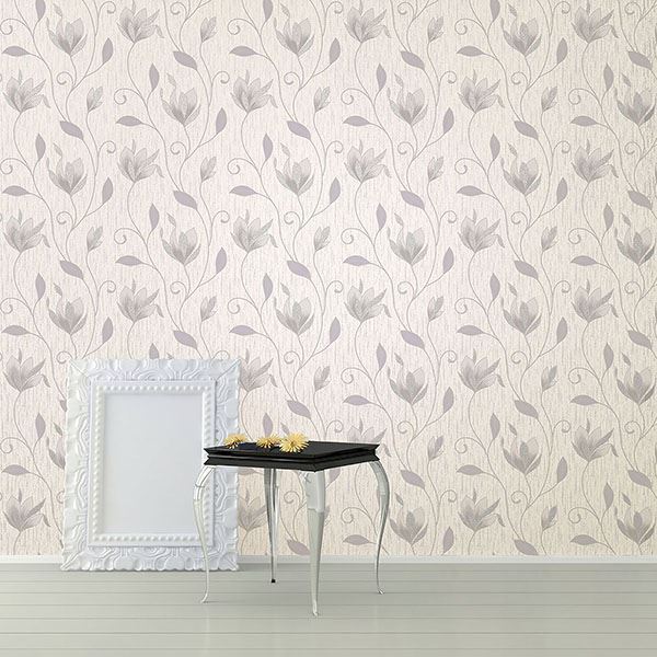 Synergy Grey Floral Trails Wallpaper - Brewster Wallcovering