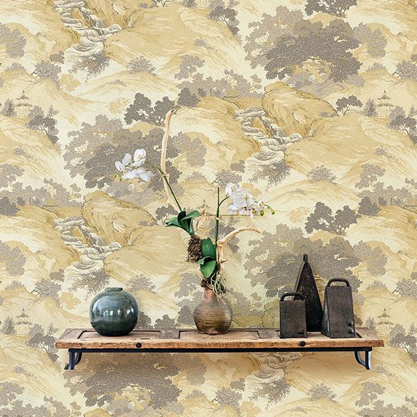 Ordos Yellow Eastern Toile Wallpaper - Brewster Wallcovering