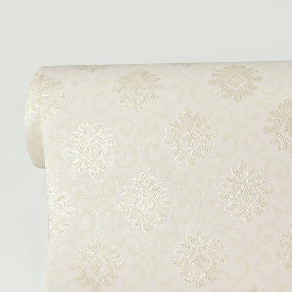 Madelyn Cream Small Damask Wallpaper - Brewster Wallcovering