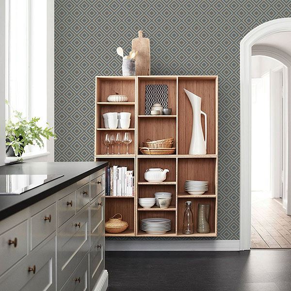 Horus Taupe Diamond Geo Wallpaper - Brewster Wallcovering