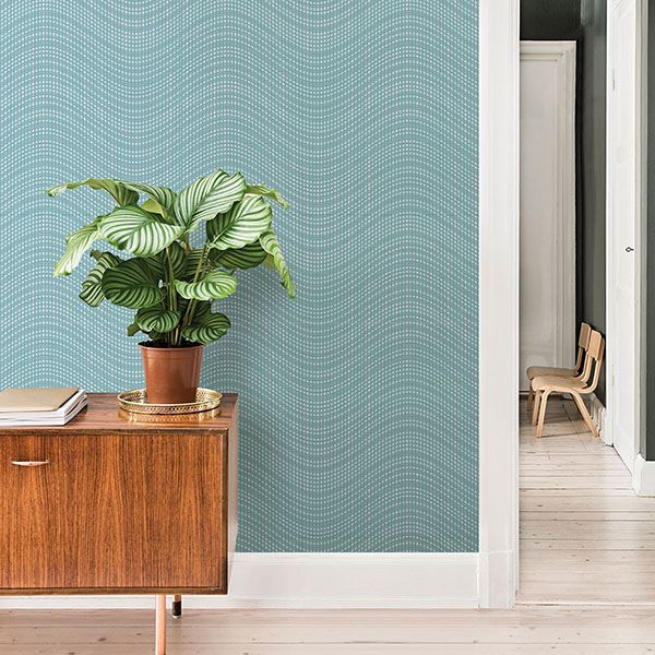 Prudence Aqua Wave Wallpaper  | Brewster Wallcovering - The WorkRm